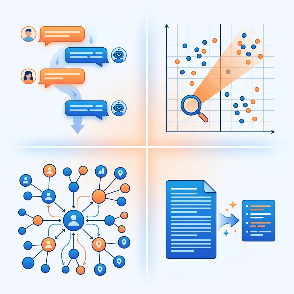 Comparison grid of conversational vector graph and summary memory architectures