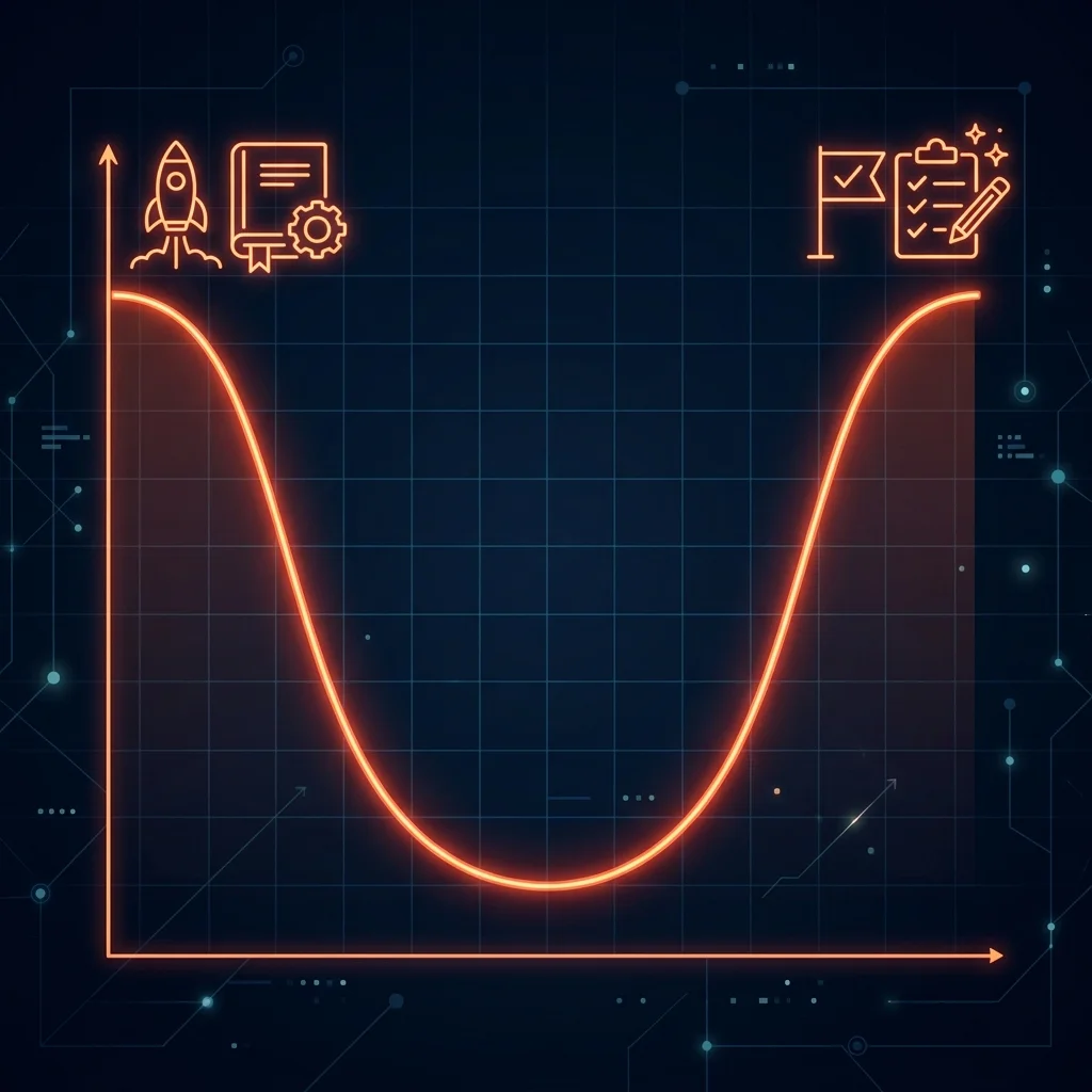 U-curve graph displaying model attention spikes at the start and end of context