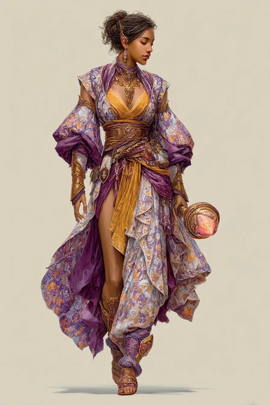 Elven mage character design with alternative pose and magical effects