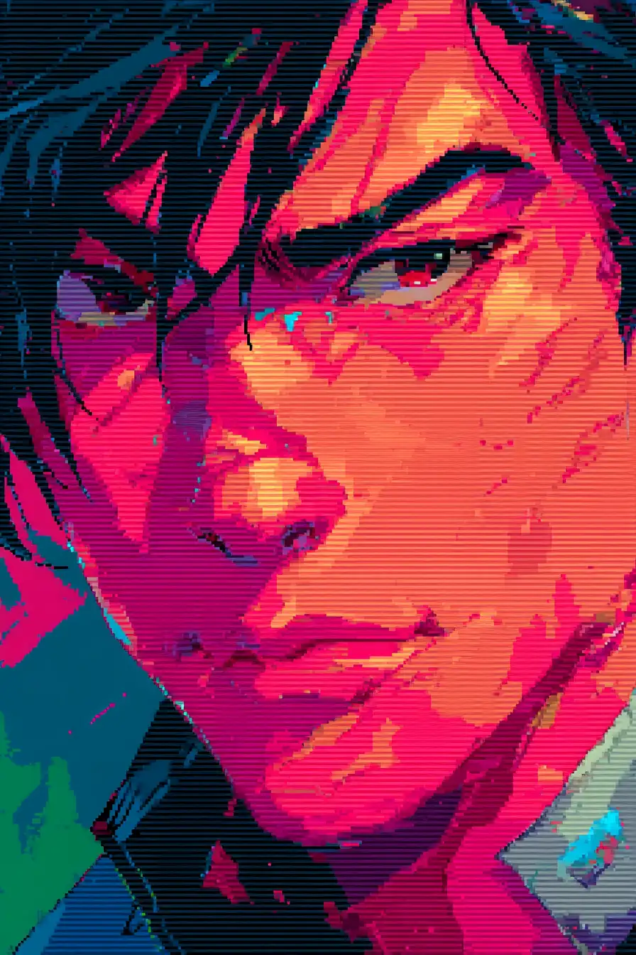 Modern pixel art portrait with anti-aliasing and rich color gradients