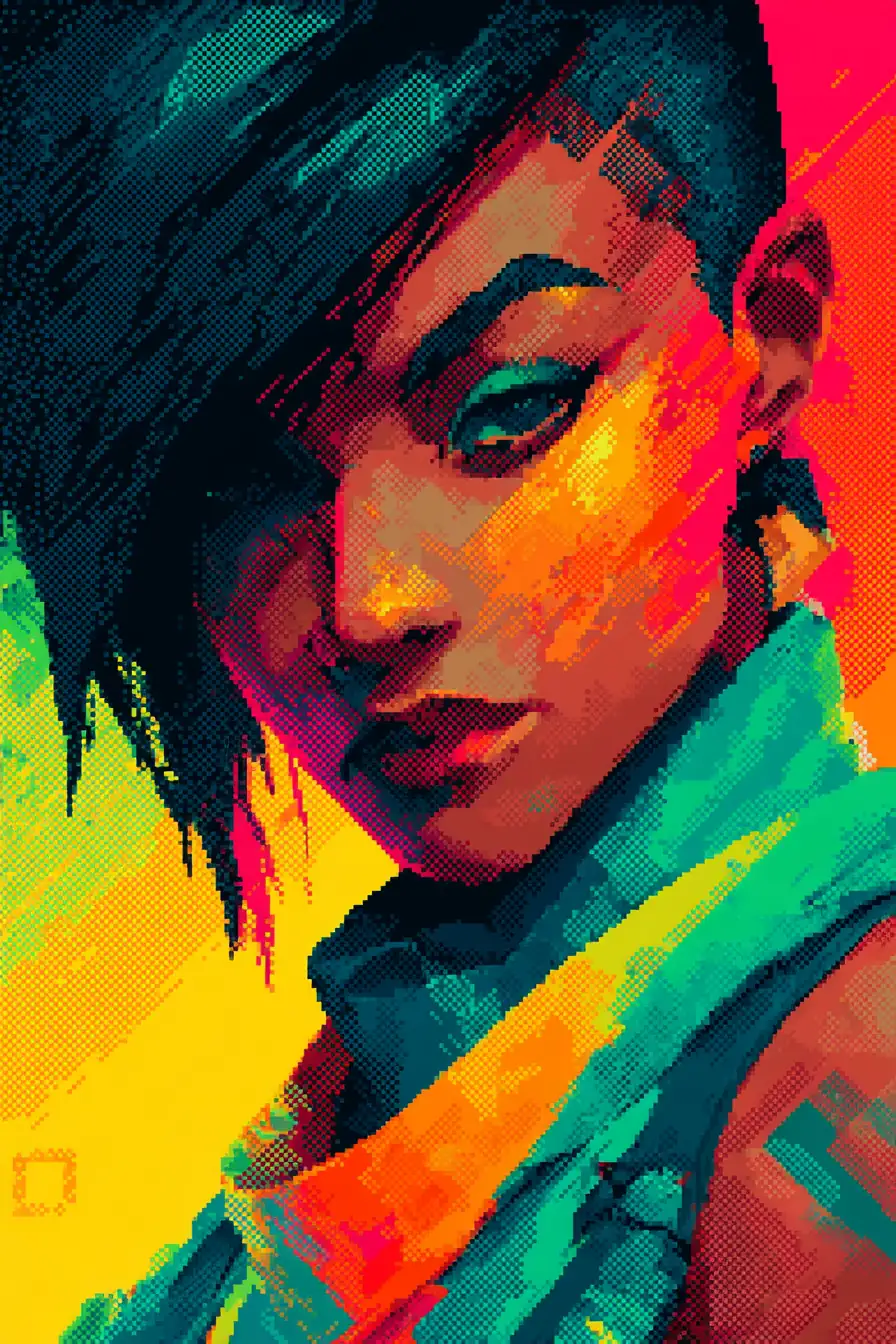 High-resolution pixel art character with smooth shading and detailed facial features