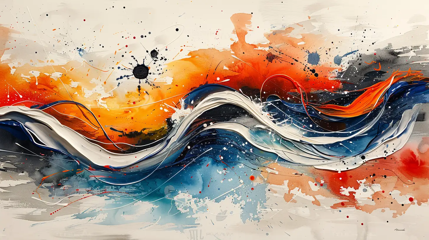 Contemporary abstract watercolor with bold color splashes and dynamic flows