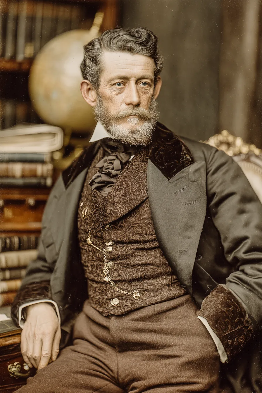 Victorian era gentleman portrait with period-accurate clothing and study setting