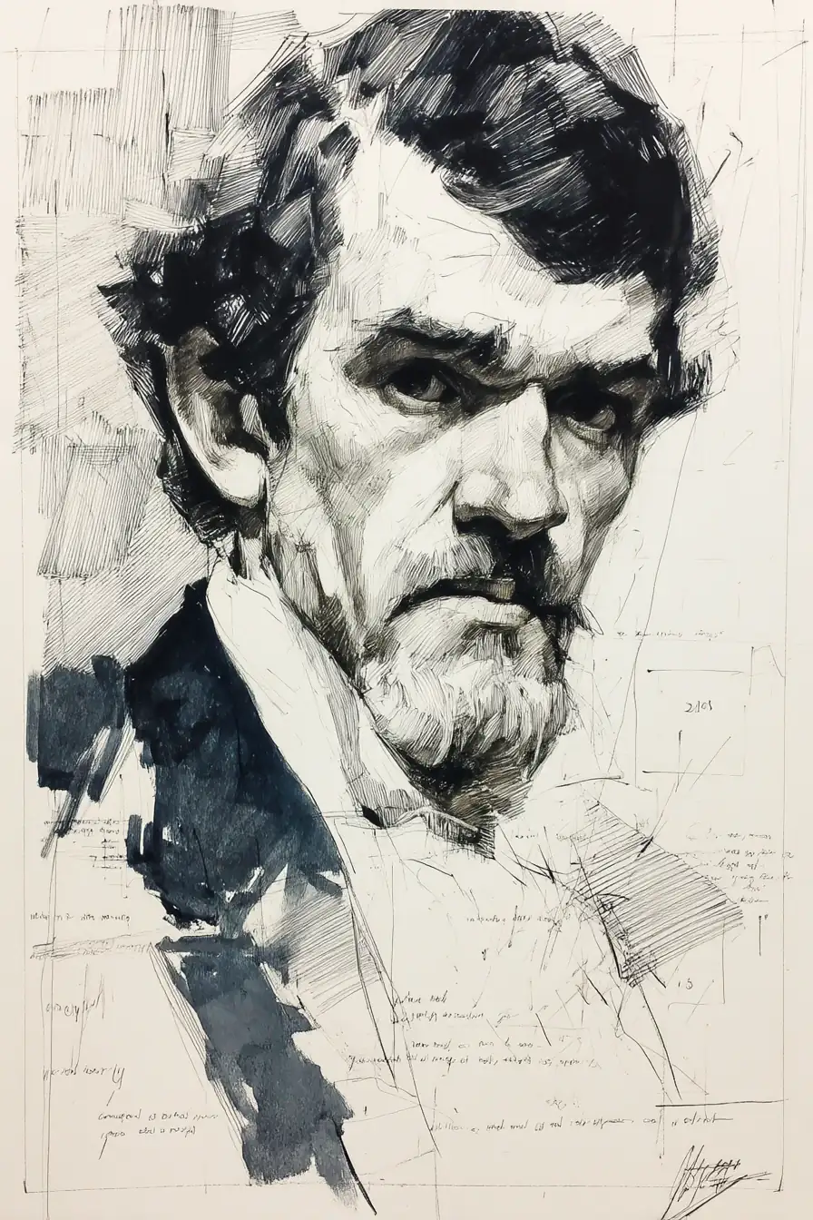 Charcoal sketch portrait variation with bold strokes