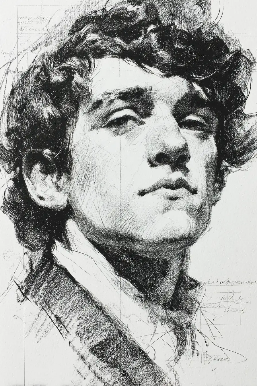 Expressive pencil drawing with dramatic shading