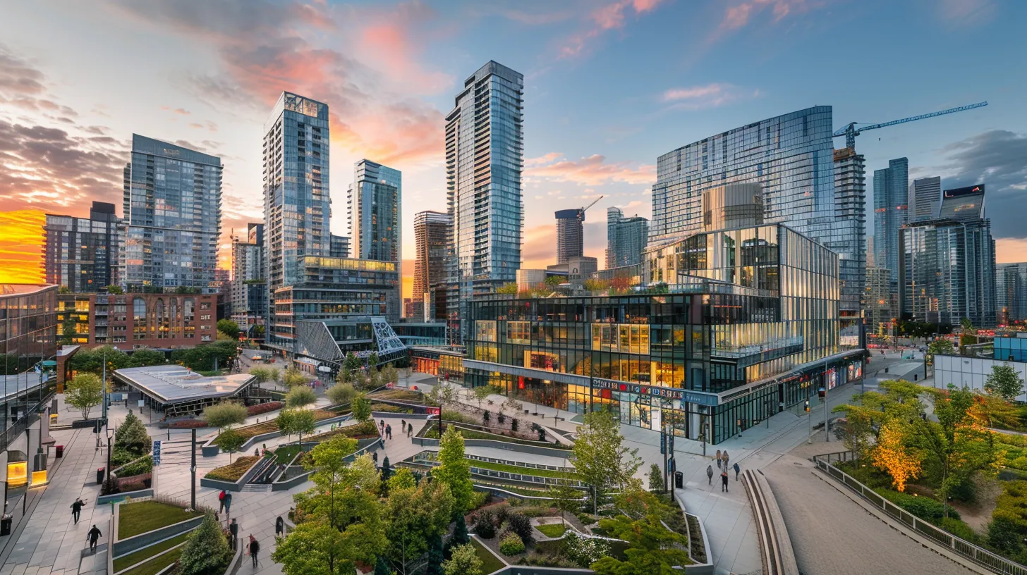 Modern metropolis aerial view with urban parks and architectural variety