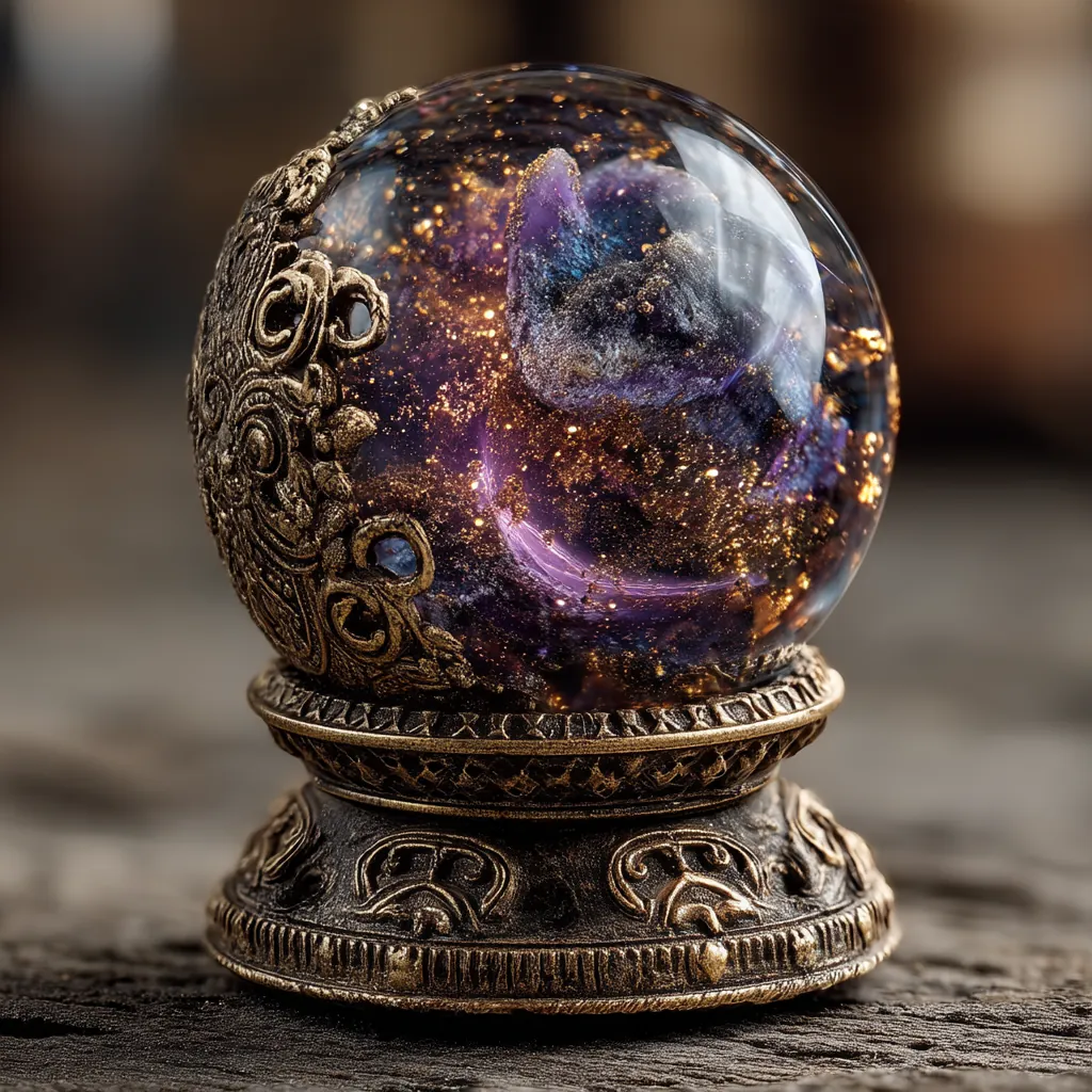 Enchanted crystal orb with swirling inner energy and mystical purple glow