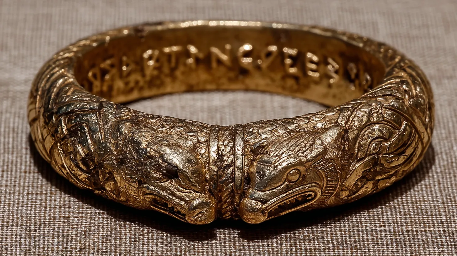 Scandinavian warrior bracelet with runic inscriptions and dragon terminals