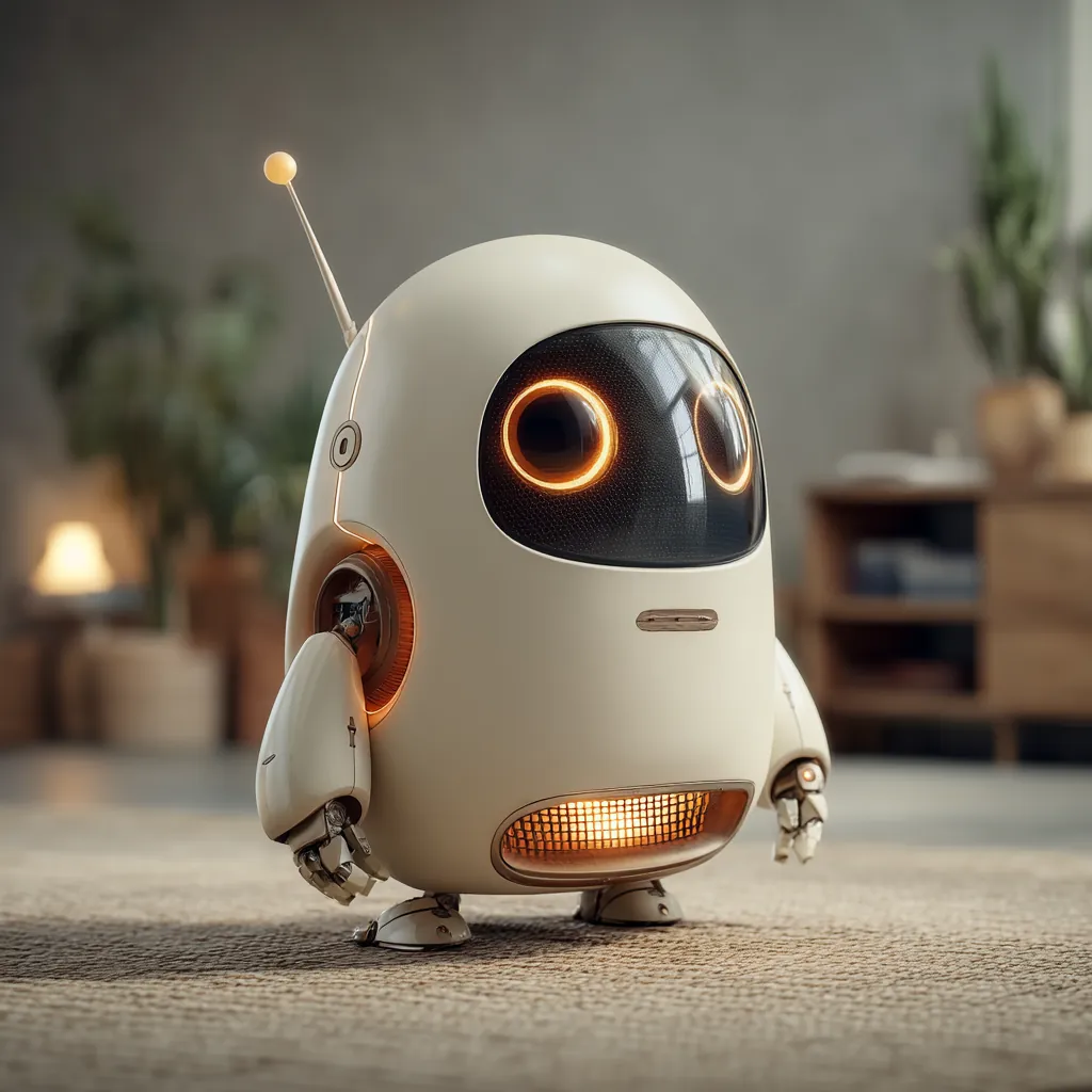 Personal assistant robot with holographic display and warm lighting