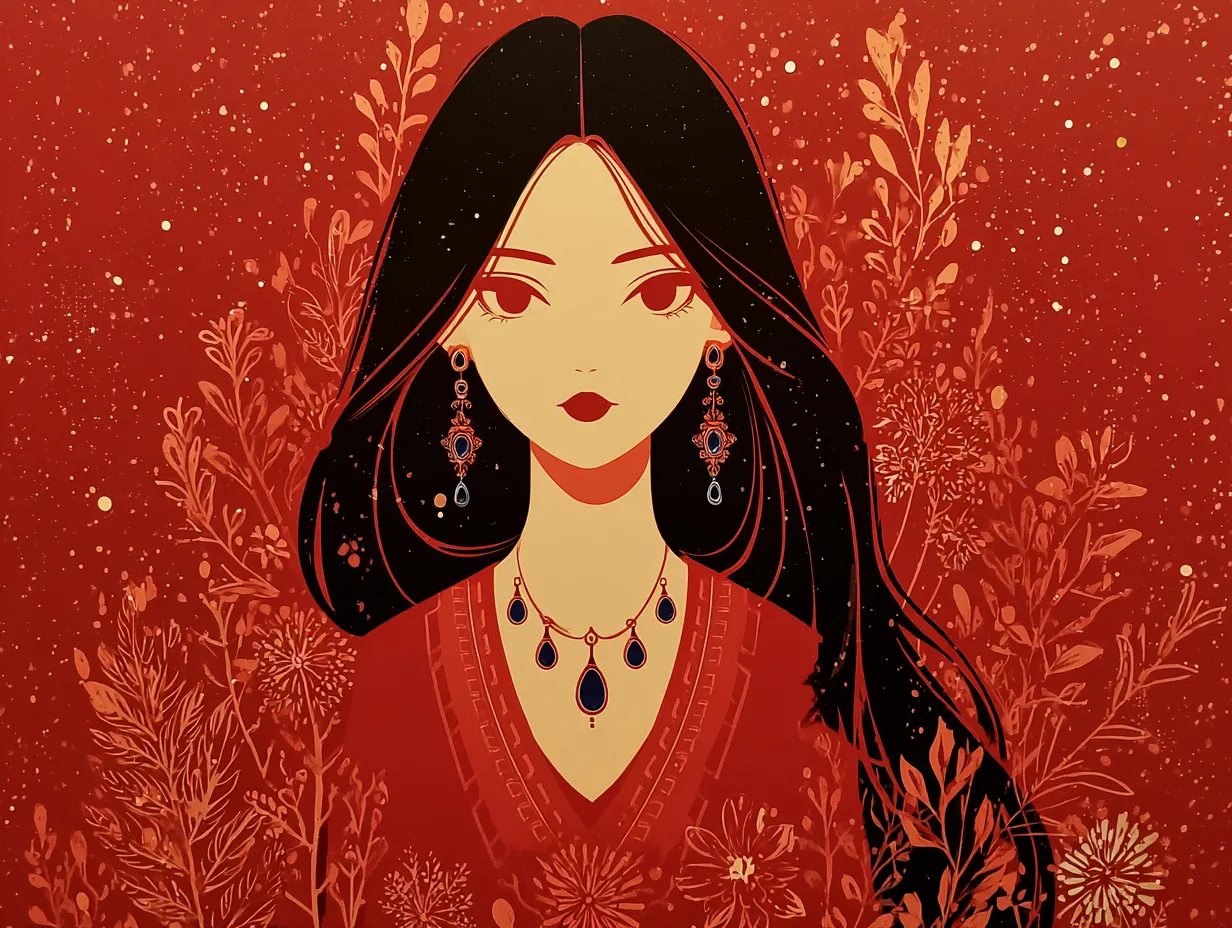 Elegant character portrait in crimson majesty style
