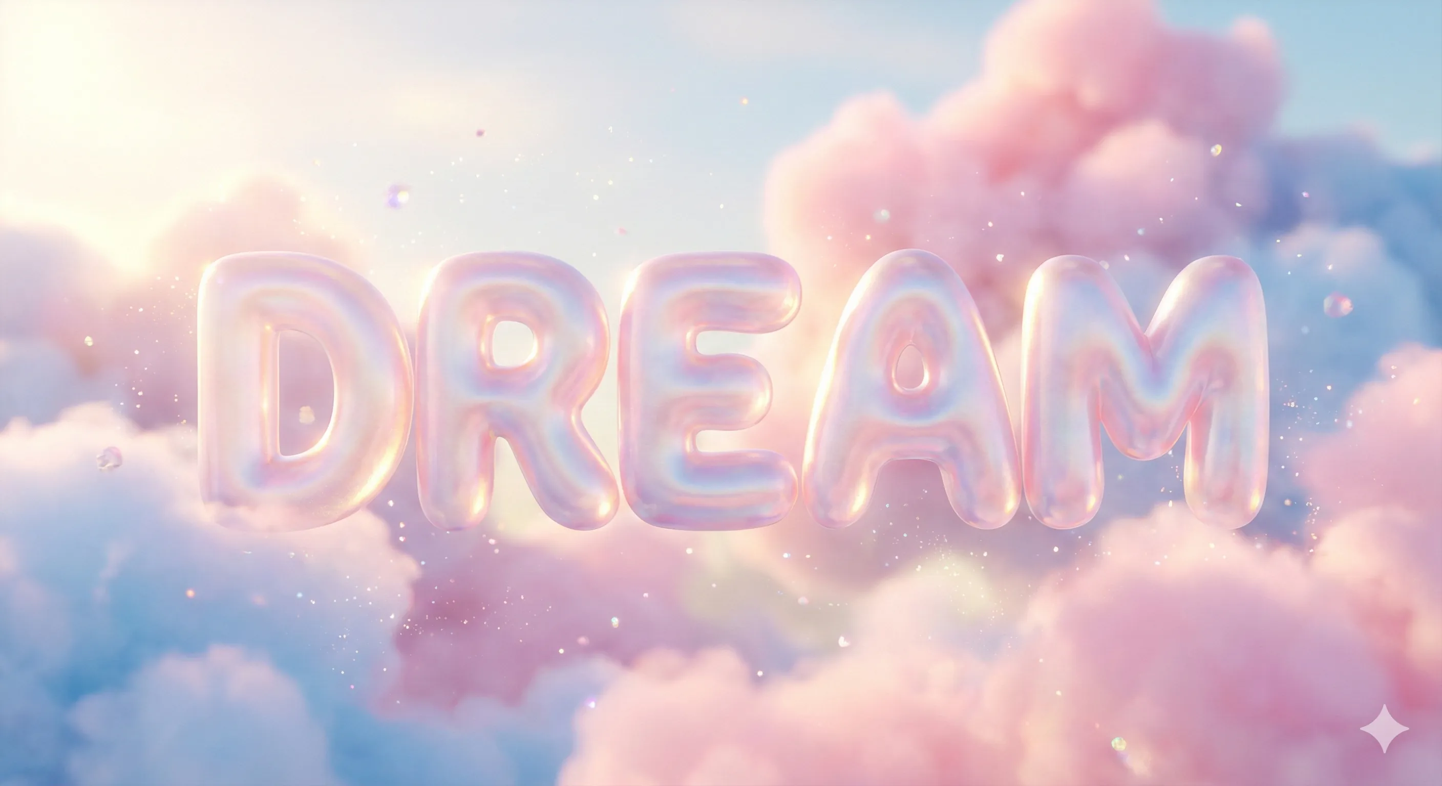 3D bubbly letters spelling 'DREAM' floating in clouds