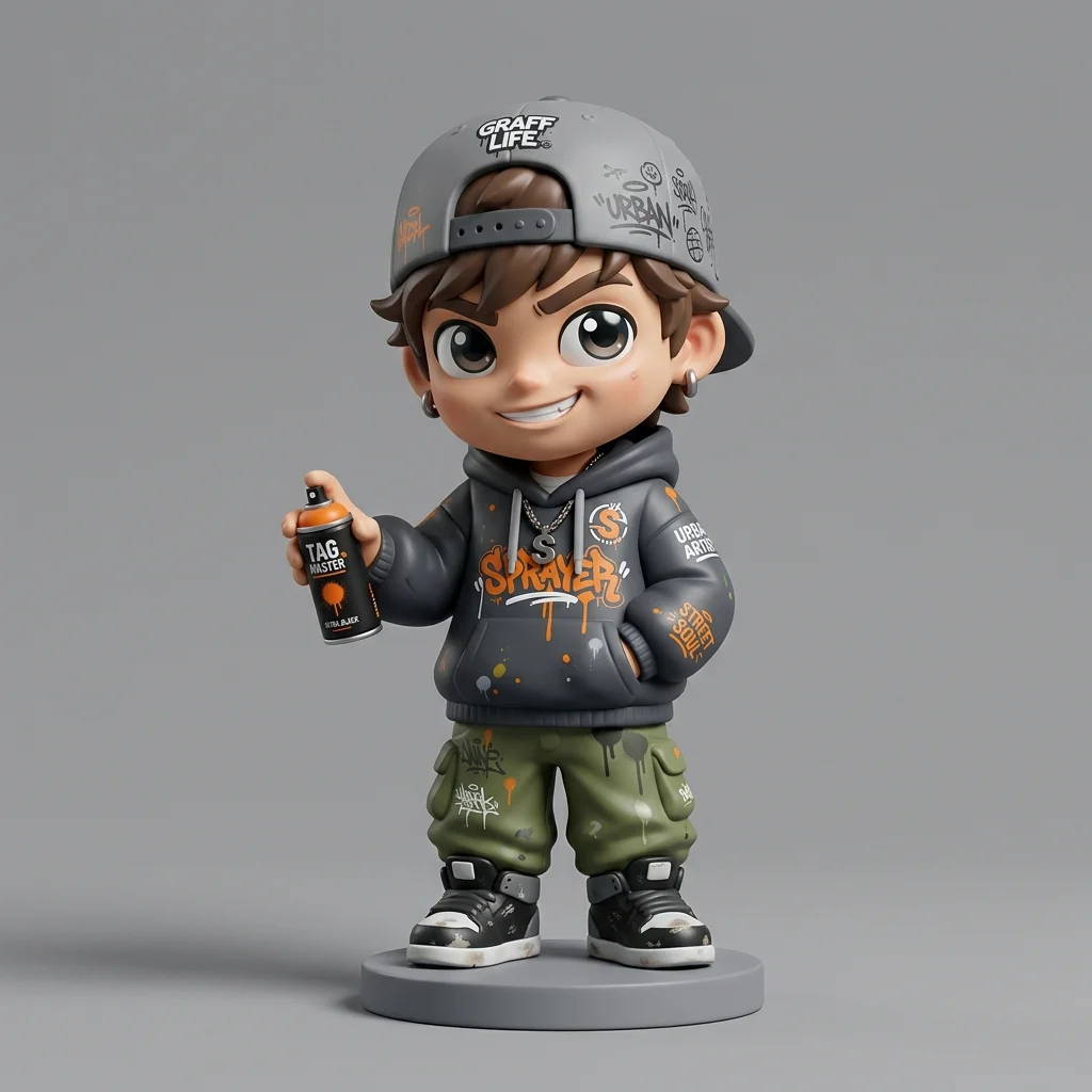 Vinyl art toy figure of a street style graffiti artist
