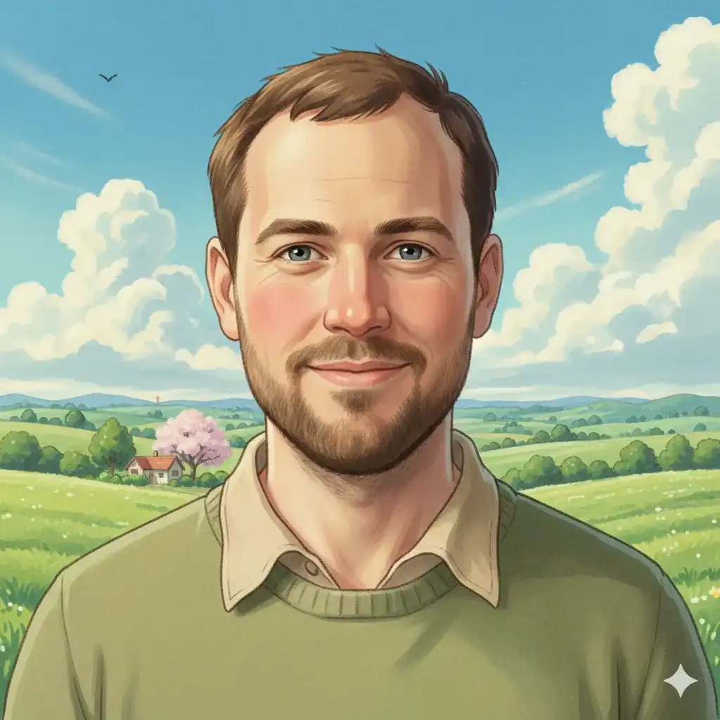 Studio Ghibli character transformation with watercolor landscape backdrop